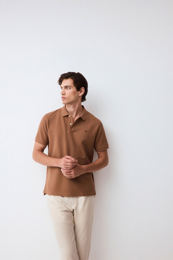 Pedro del Hierro Piqu&eacute; basic polo shirt Brown