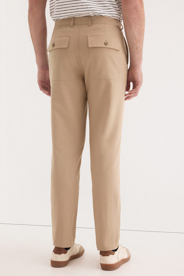 Pedro del Hierro Linen worker regular trousers Beige