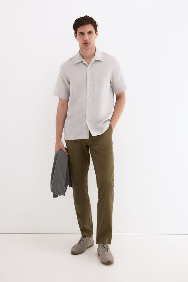 Pedro del Hierro Camisa manga curta em linho e algod&atilde;o Cizento