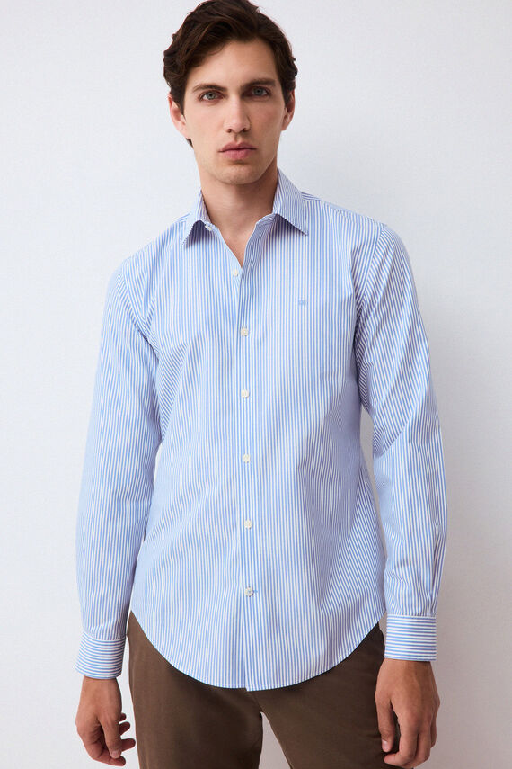 Camisa vestir rayas non iron + antimanchas slim fit