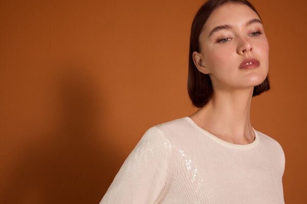 TFP by Tamara Falc&oacute; Camisola transparente de lantejoulas Ecru