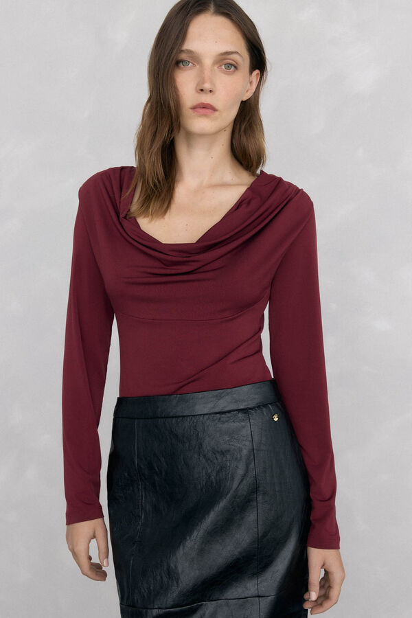 Pedro del Hierro Draped neckline T-shirt Burgundy
