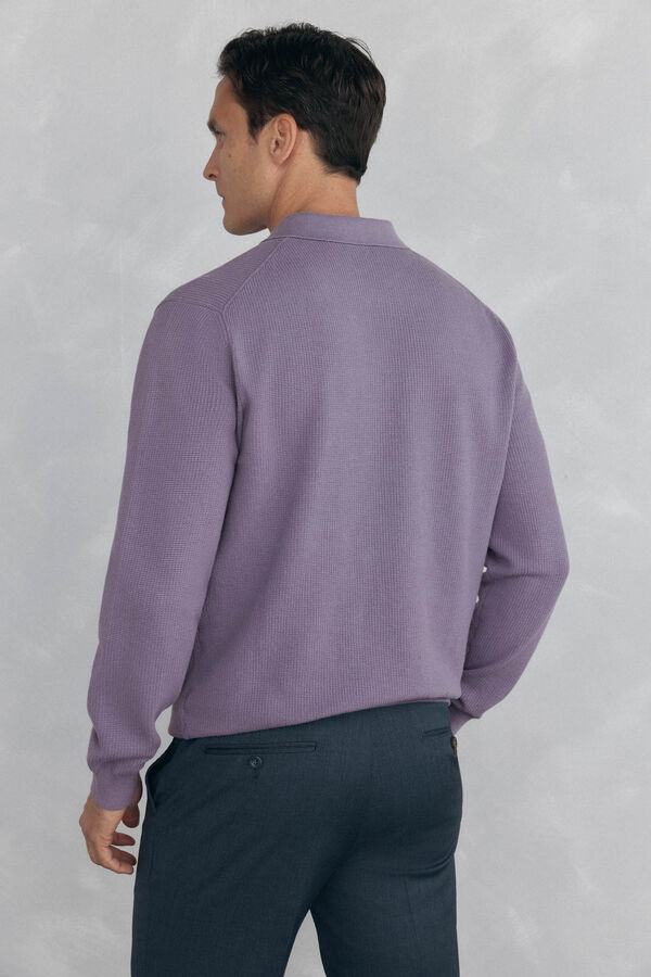 Pedro del Hierro Fine knit structured polo shirt neck jersey-knit  Purple