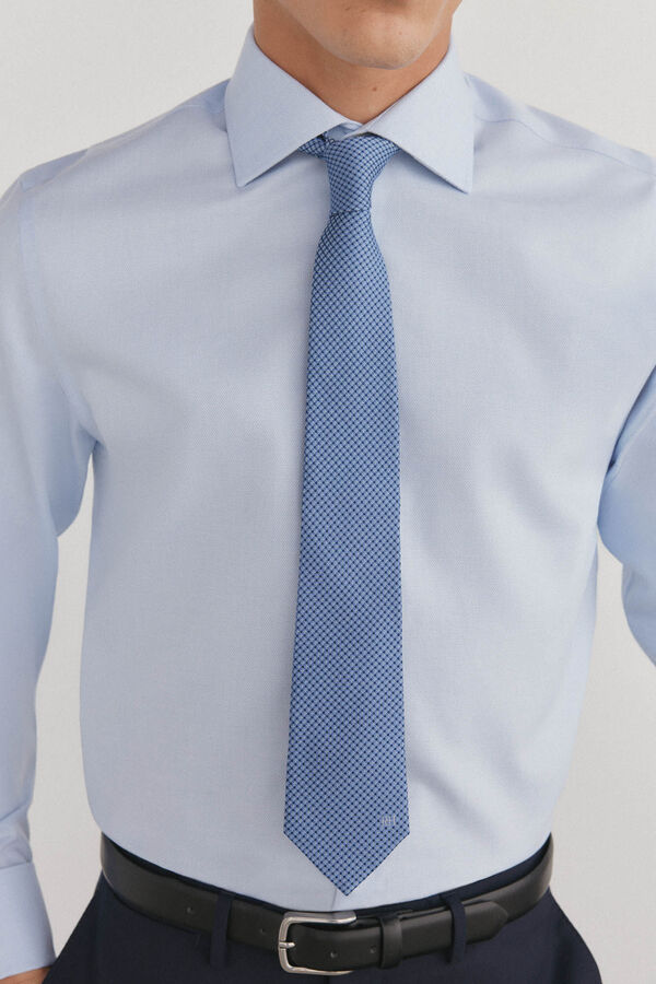 Pedro del Hierro Plain non-iron + stain-resistant cufflinks shirt Blue