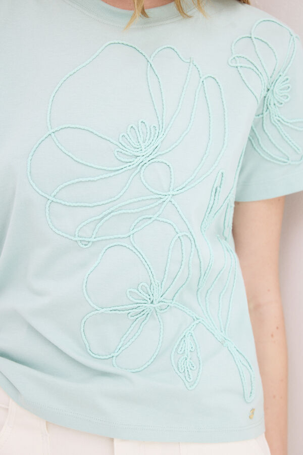 Pedro del Hierro Embroidered cord short sleeve T-shirt Turquoise