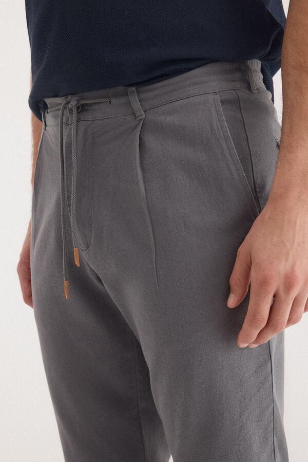Pedro del Hierro Cotton-linen drawstring chinos Grey