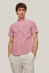Pedro del Hierro Checked short-sleeved non-iron shirt Coral