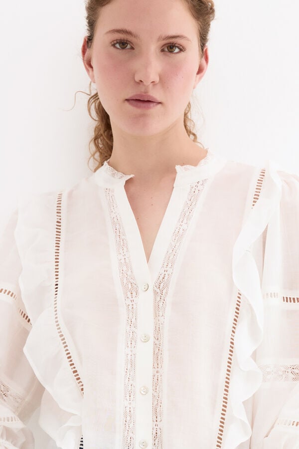 Pedro del Hierro Blusa rom&aacute;ntica volantes Blanco