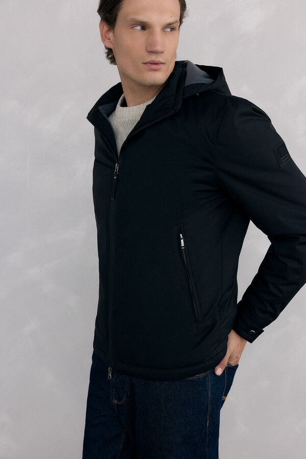 Pedro del Hierro Zip fastening jacket with hood Black