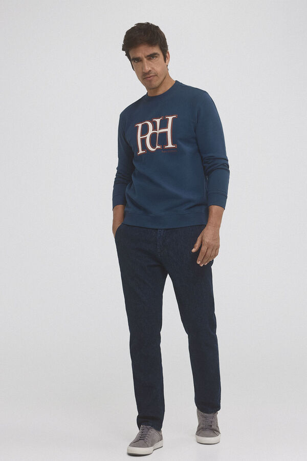 Pedro del Hierro Moletom com gola caixa Sweatshirt e logo Azul