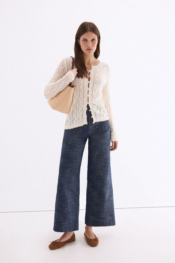 Pedro del Hierro Fancy openwork with crochet trim jacket Ecru