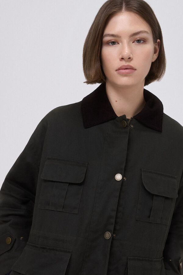 Pedro del Hierro Quilted parka in waxed fabric Green