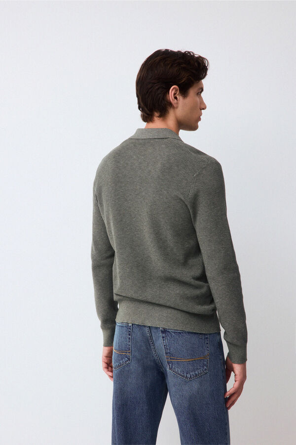Pedro del Hierro Structured cotton polo neck knit jumper Green