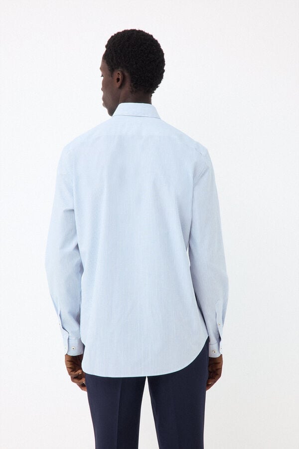 Pedro del Hierro Striped non-iron + anti-stain slim fit dress shirt Blue
