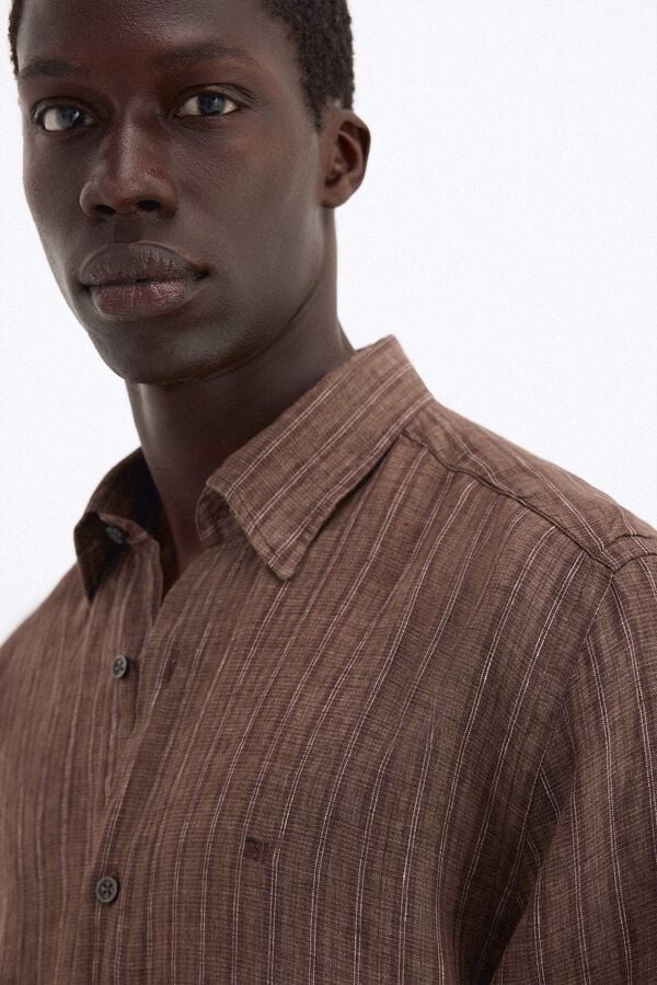 Pedro del Hierro Italian linen striped shirt Brown