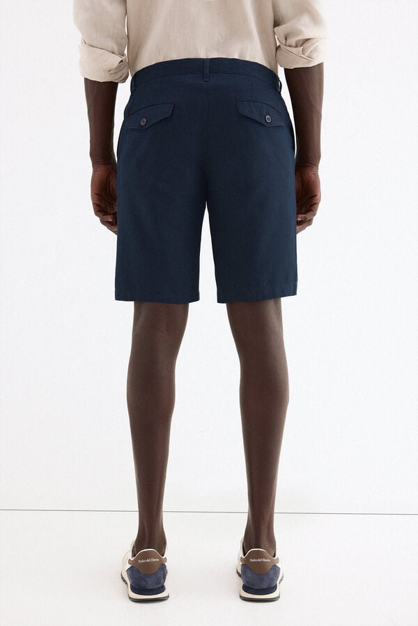Pedro del Hierro Bermuda em linho e algod&atilde;o Azul