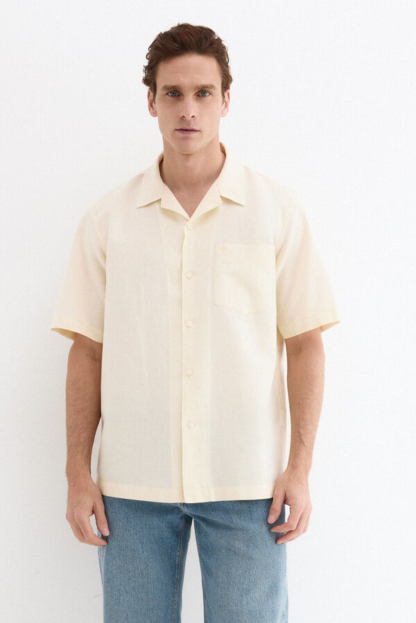 Pedro del Hierro Linen cotton short sleeve shirt Yellow