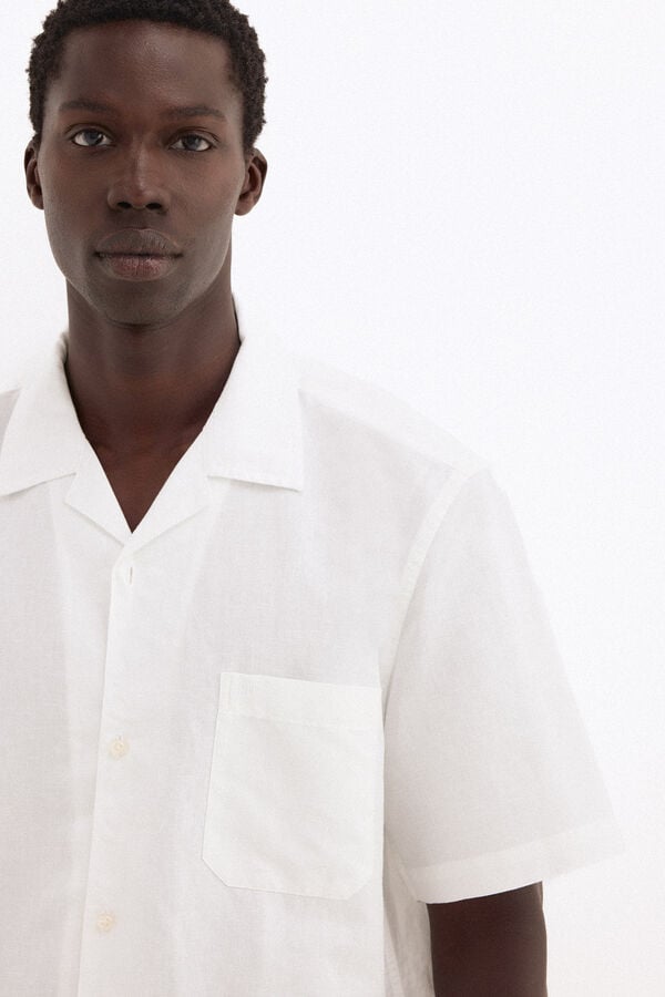 Pedro del Hierro Linen short sleeve Guayabera shirt Ecru