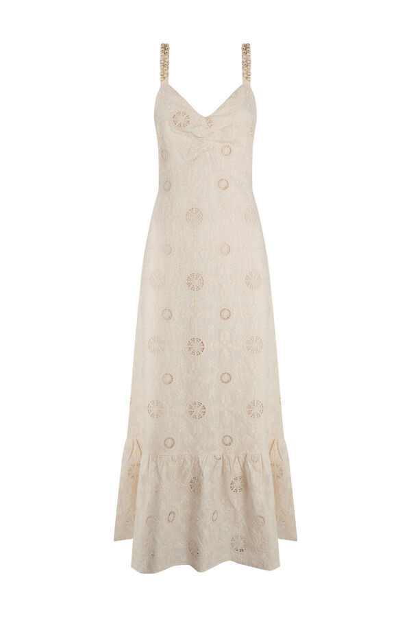 Pedro del Hierro Embroidered cotton long dress Ecru