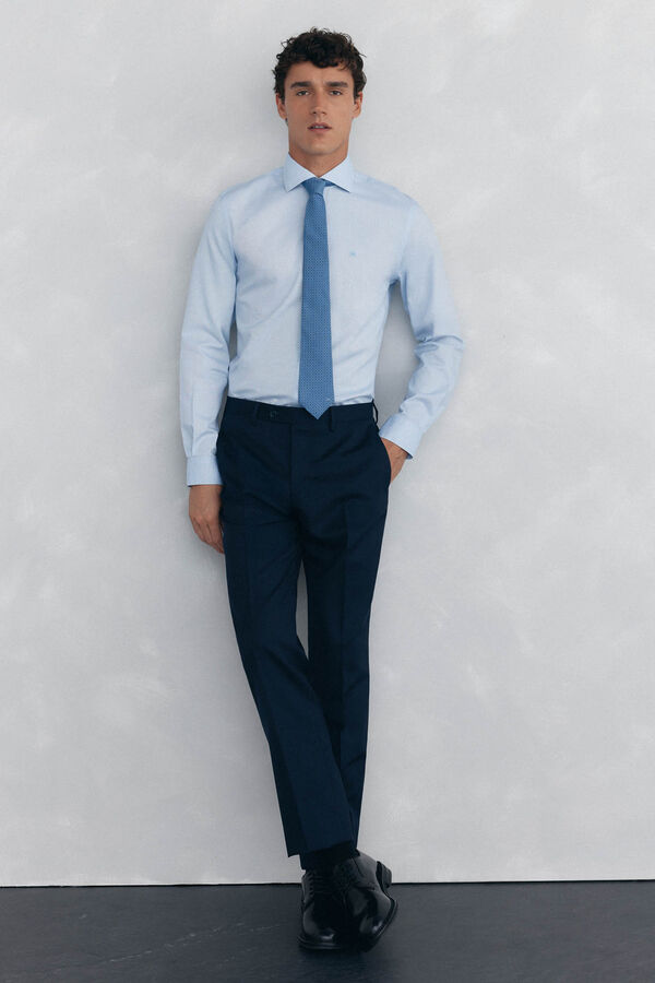 Pedro del Hierro Slim fit non-iron + stain-resistant structured dress shirt Blue