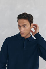 Pedro del Hierro Fine knit structured polo shirt neck jersey-knit Blue