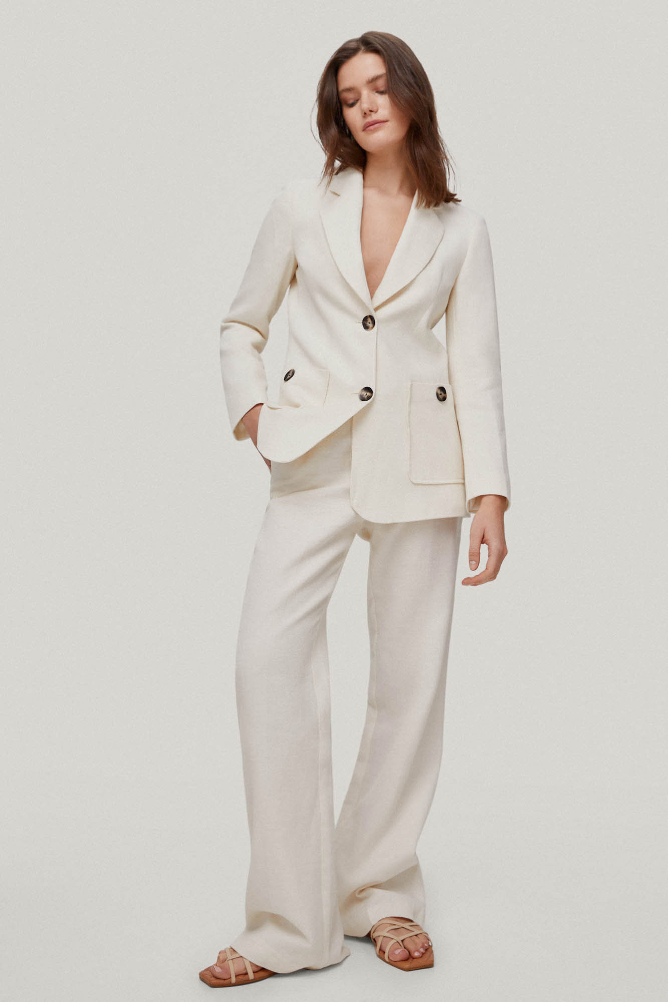 Women Fitted Blazer Flare Trousers Suit
