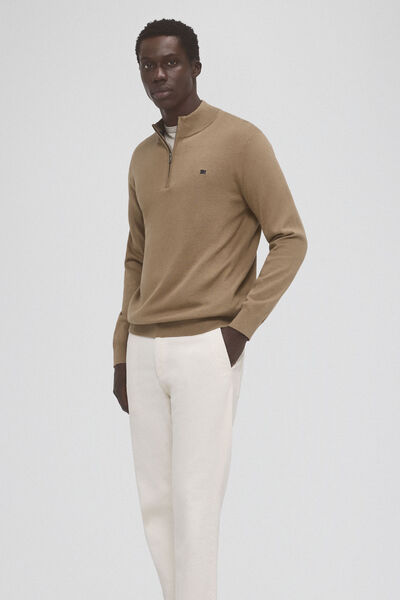 Pedro del Hierro Cotton/silk/cashmere half-zip jumper Beige