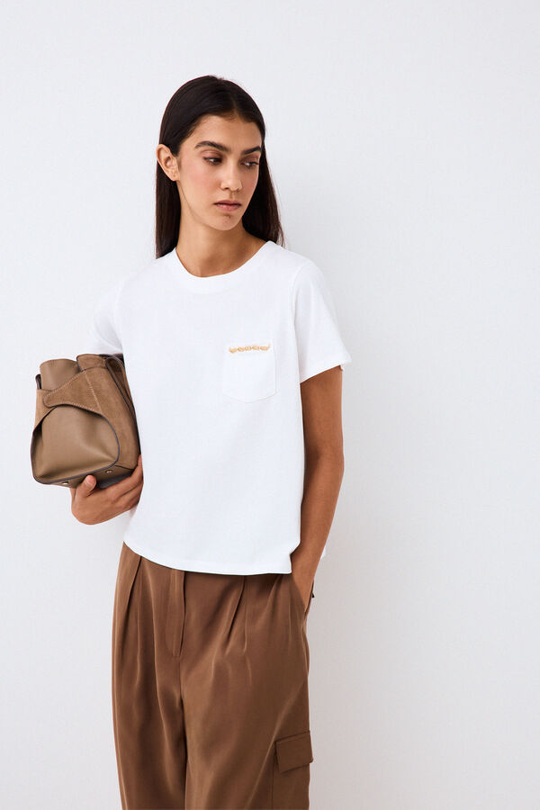 Pedro del Hierro Short sleeve T-shirt with pocket and chain detail White