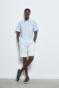 Pedro del Hierro Plain cotton/linen short-sleeved shirt Blue
