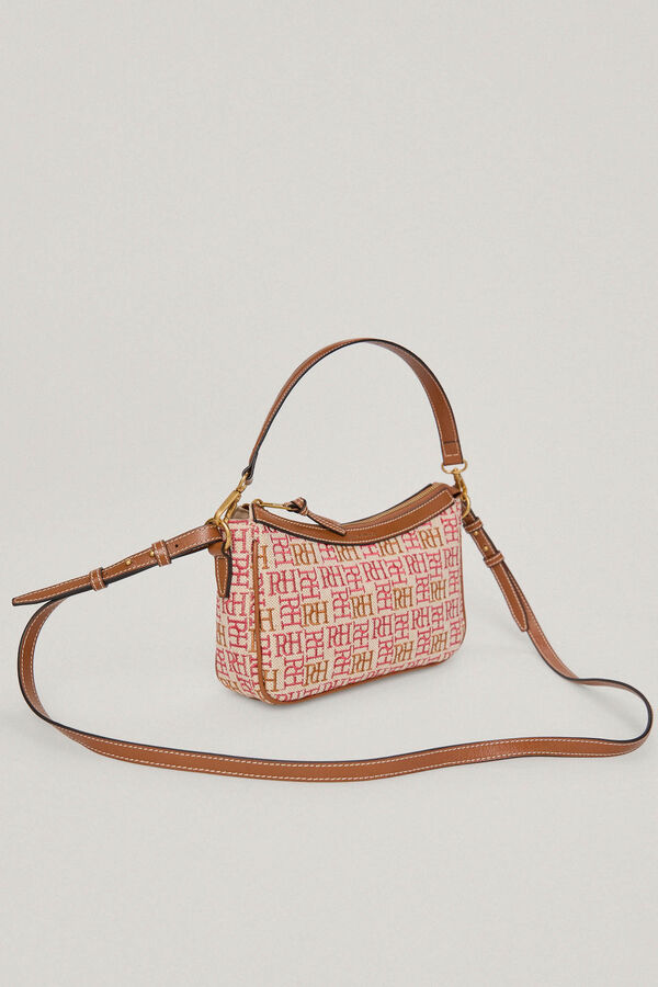 Pedro del Hierro Logo embroidered canvas and leather crossbody/baguette bag Pink