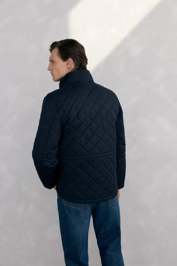 Pedro del Hierro Diamond-patterned quilted jacket Blue
