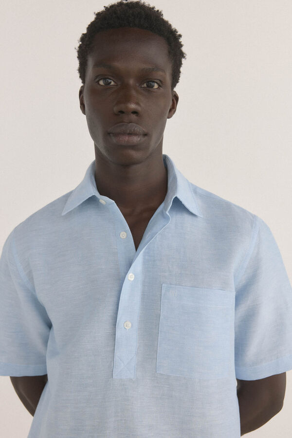 Pedro del Hierro Short sleeve linen fabric T-shirt Blue