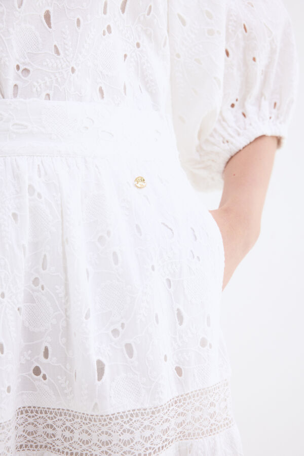 Pedro del Hierro Embroidered cotton long skirt White