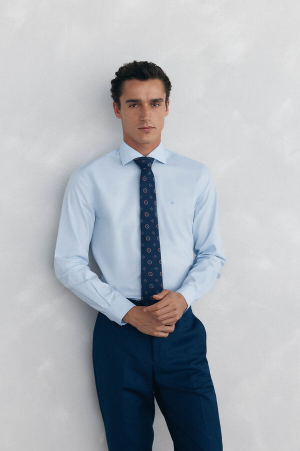 Pedro del Hierro Plain non iron + stain resistant slim fit dress shirt Blue