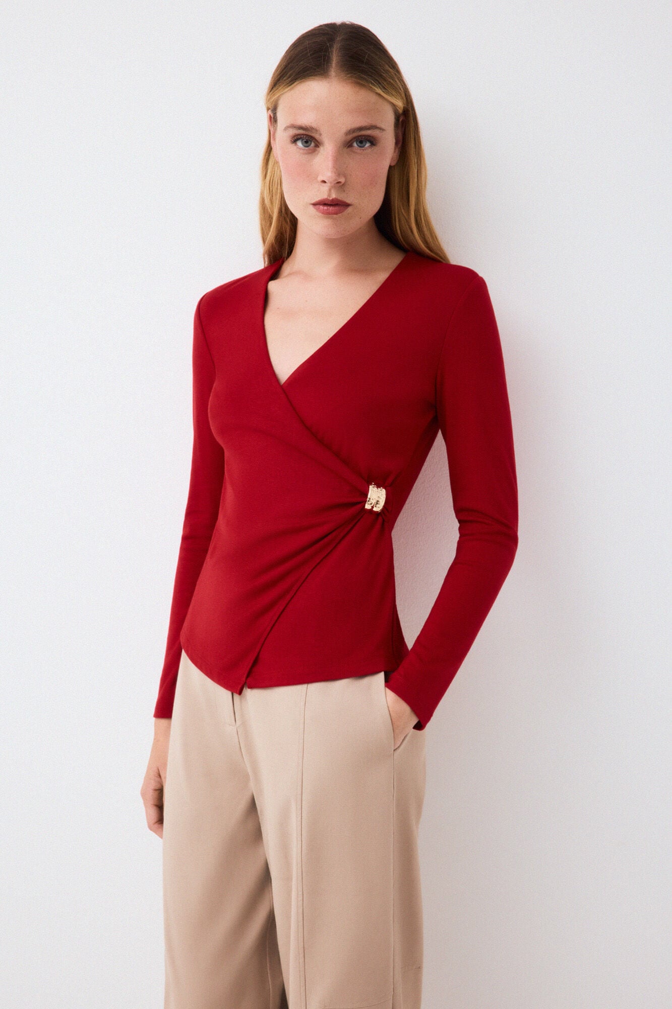 Pedro del Hierro Wrap T-shirt with metallic detail