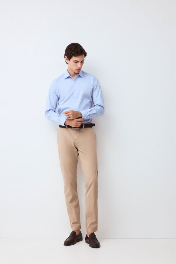Pedro del Hierro Plain non-iron + anti-stain slim fit dress shirt Blue