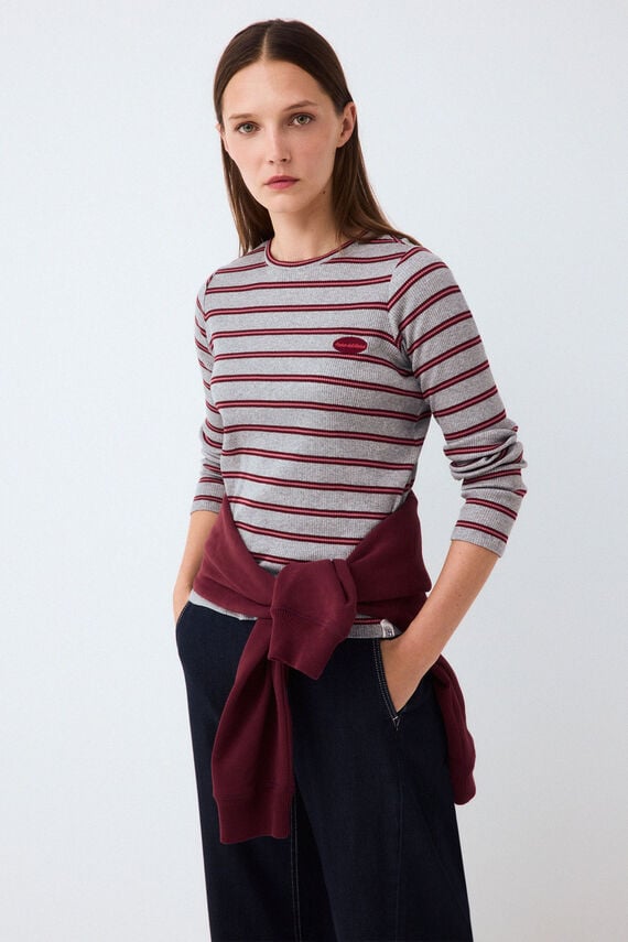 Camiseta rayas rib manga larga