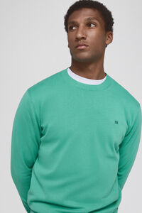 Pedro del Hierro Fine premium cotton round neck sweater Green