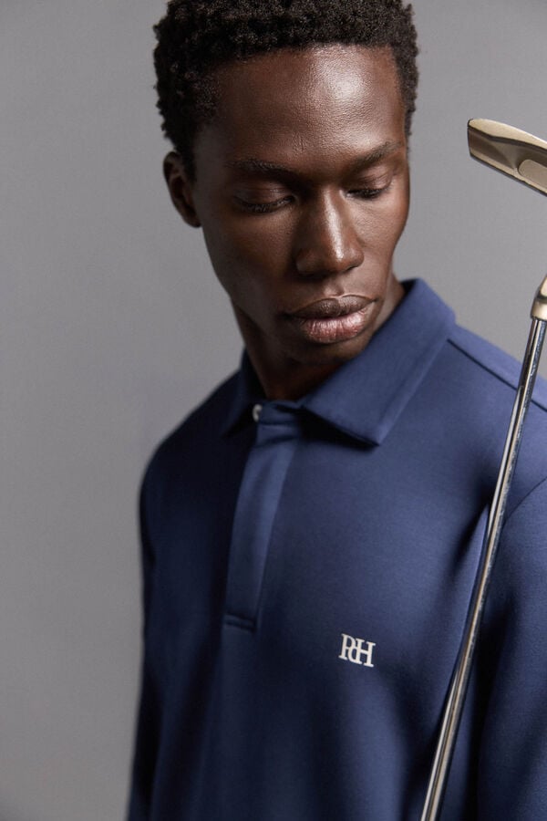 Pedro del Hierro Plain long sleeve golf polo shirt Blue