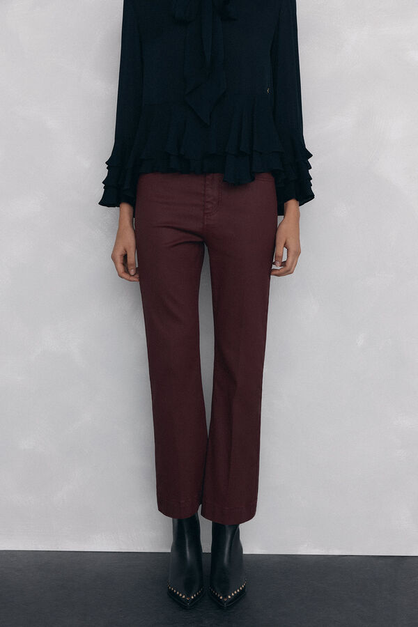 Pedro del Hierro Leather-effect flared cropped basic jeans Burgundy