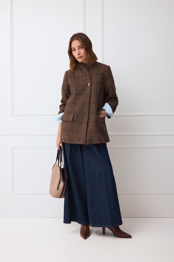 TFP by Tamara Falc&oacute; Plaid funnel neck jacket Brown