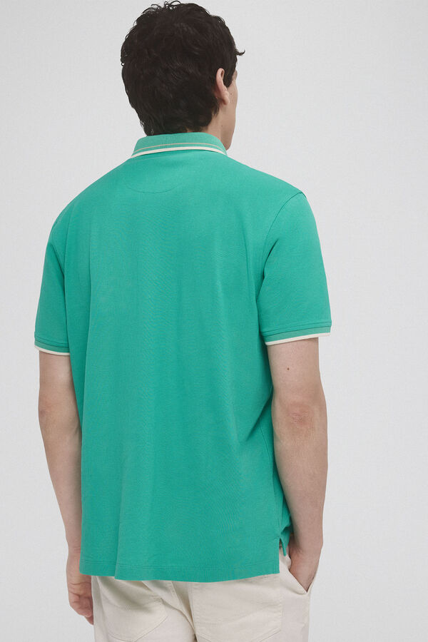 Pedro del Hierro plain polo shirt with tips and hidden buttons Green