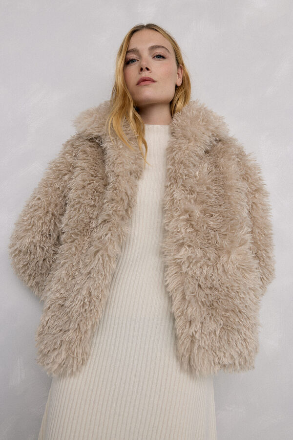 Pedro del Hierro Coat fur effect coat Beige