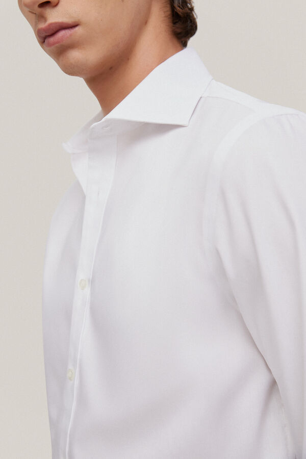 Pedro del Hierro Plain structured cuff link dress shirt, non-iron + stain-resistant White