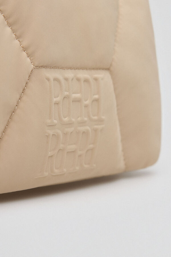 Pedro del Hierro Nylon shoulder bag with new logo volume Beige