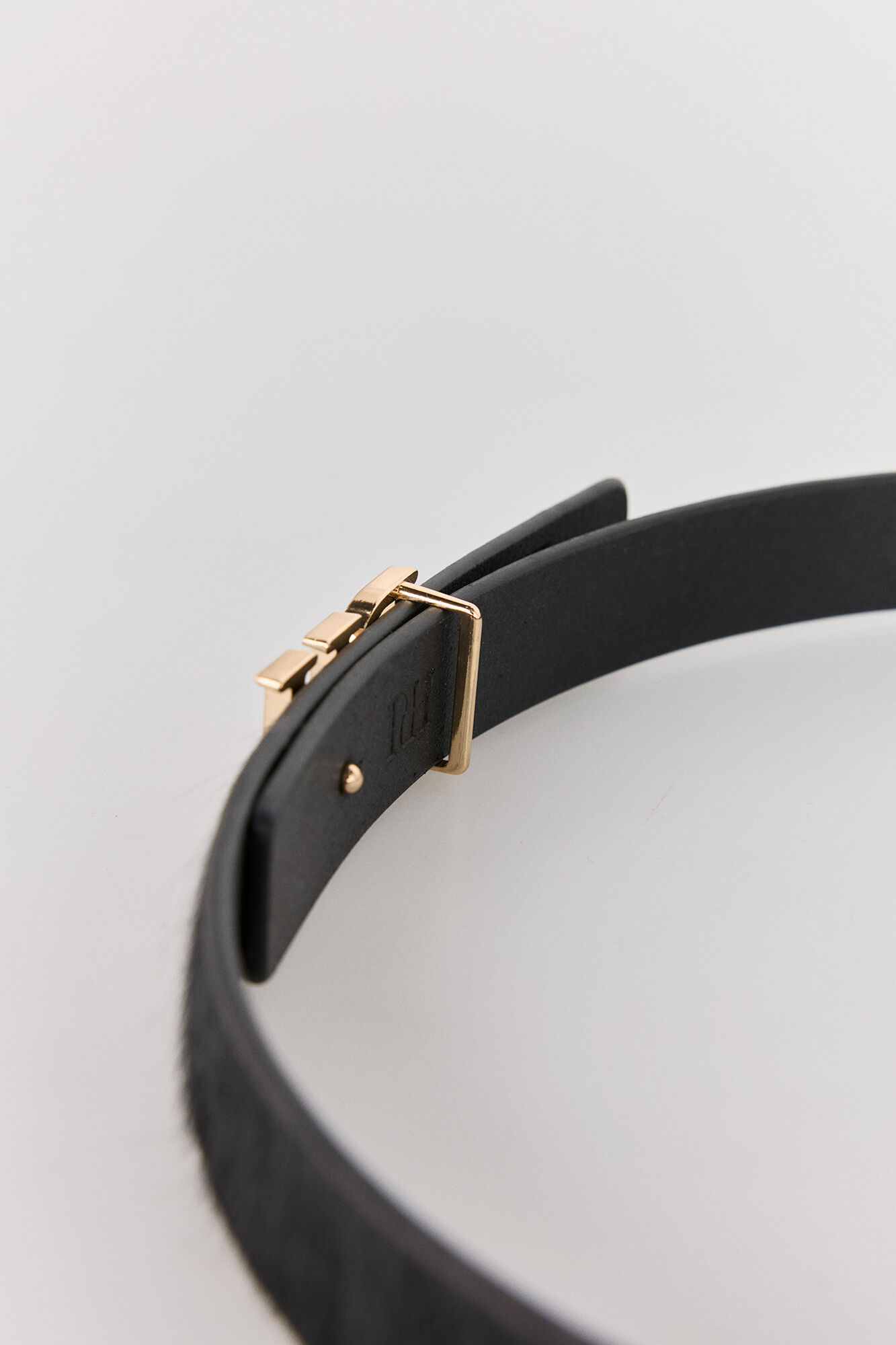 Pedro del Hierro Black fur leather belt with logo buckle