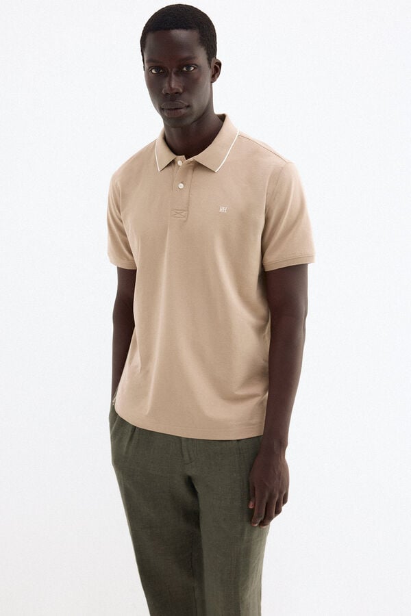 Pedro del Hierro Basic pique polo shirt Beige