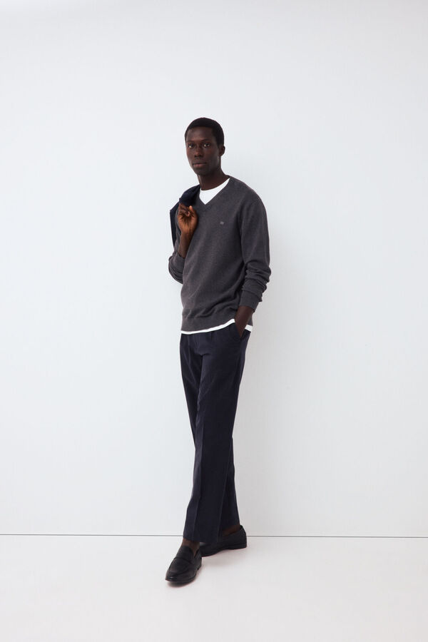 Pedro del Hierro Premium cotton fine knit V-neck jumper Grey