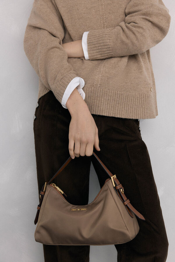 Pedro del Hierro Nylon shoulder bag with zip fastening Beige