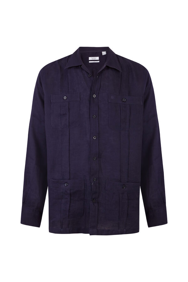 Pedro del Hierro Guayabera em linho Azul